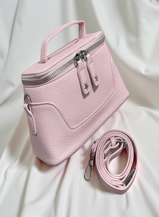 GLOSSY PU Crossbody Sling Bag for Women and Girls, Detachable Strap, Spacious Zip Compartment (Pink) - Image 4